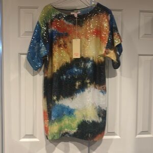 2009 MATTHEW WILLIAMSON for H&M Tie-Dye Blue Yellow Sequin Beads Dress - S